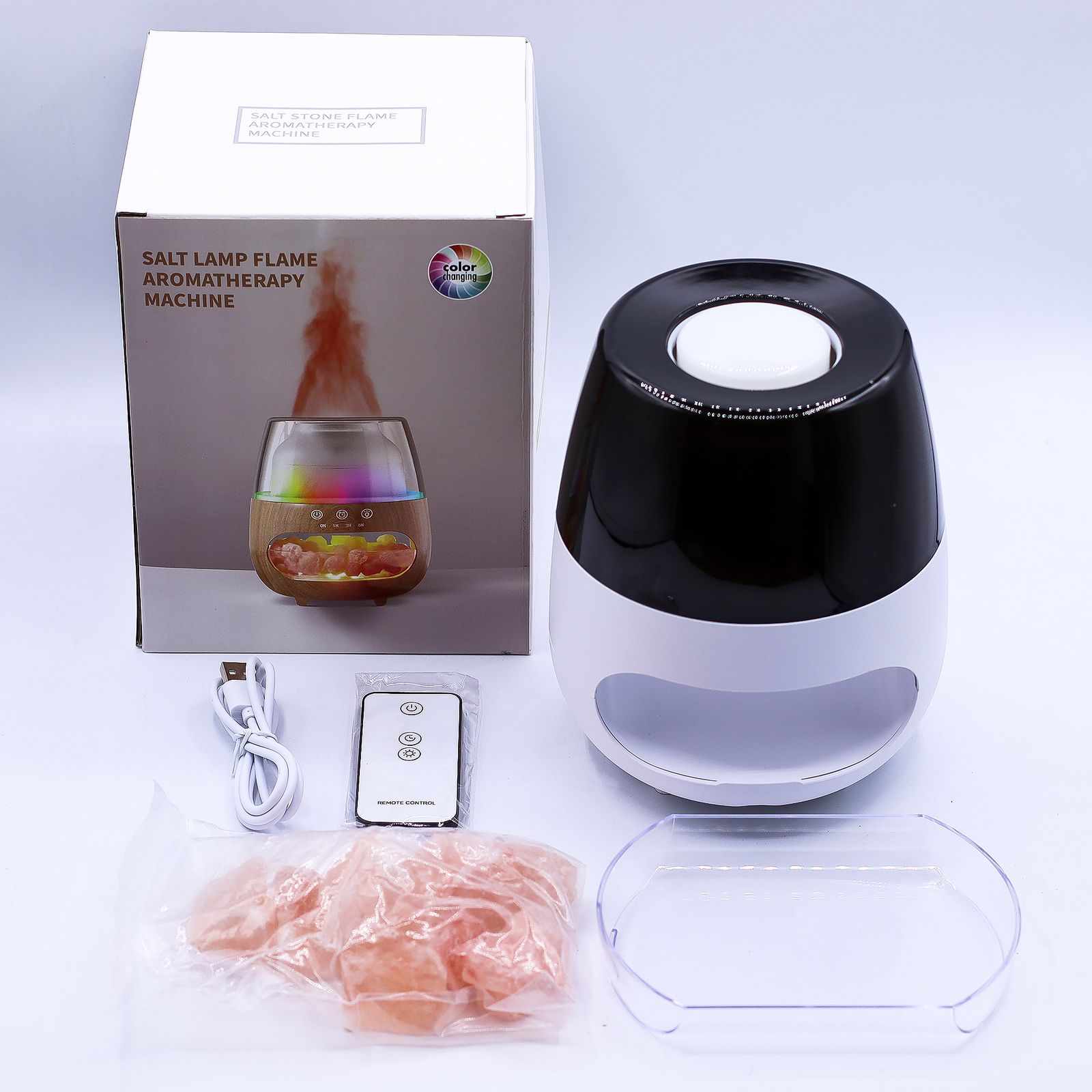 Difusor de aroma con efecto de llama de piedra de sal - USB blanco - Cambio de color y temporizador - Imagen 3